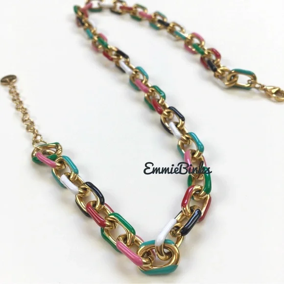 LAST ONE New Rainbow Color Block Chain Choker Necklace ~ Stainless Steel Enamel - Picture 5 of 16